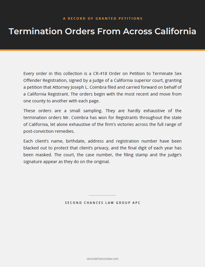 Triumphs: Registration Termination Court Orders from Throughout California